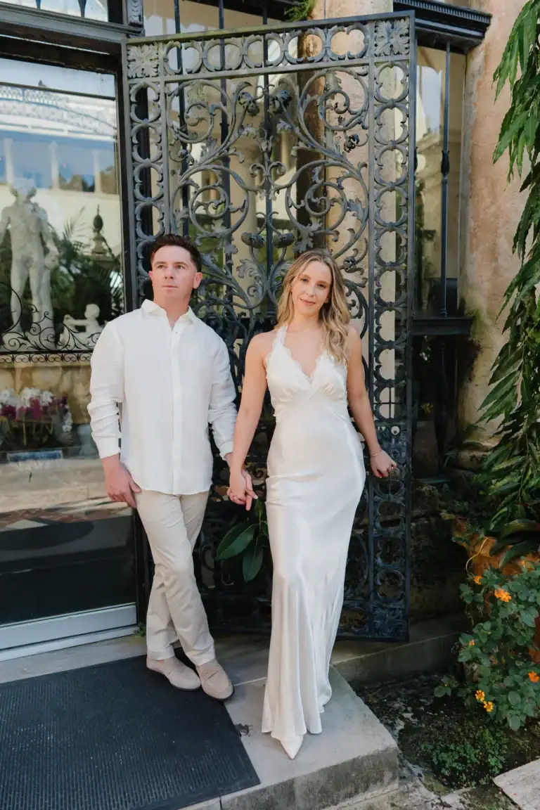 Elegant couple portrait of Gabby and Mike during their Vizcaya Gardens engagement session