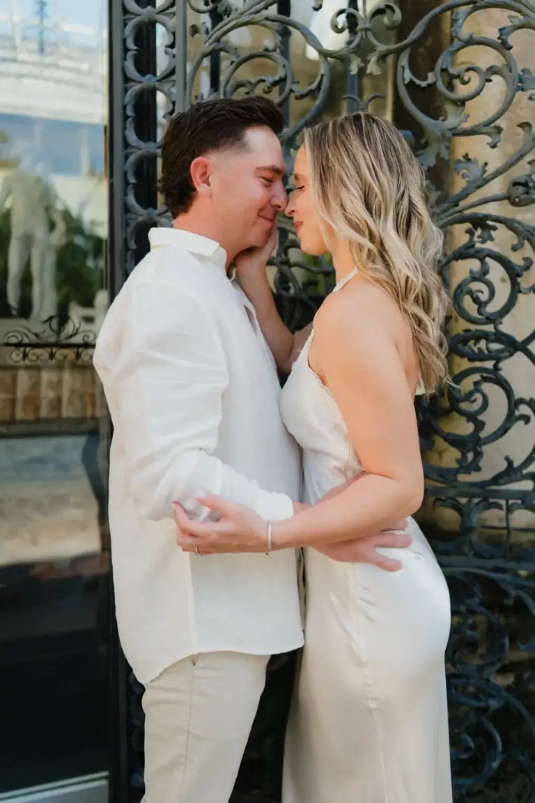 Romantic close portrait of Gabby and Mike at Vizcaya Museum and Gardens