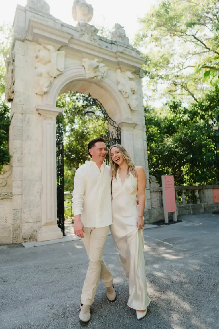 Gabby and Mike walking through the gardens near the Main House at Vizcaya in Miami