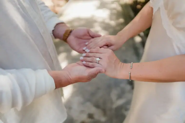 Hands detail from Gabby and Mike’s editorial engagement session at Vizcaya Miami