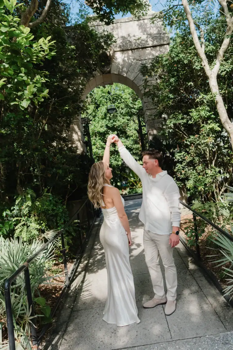 Gabby moving through the gardens during her Vizcaya engagement session