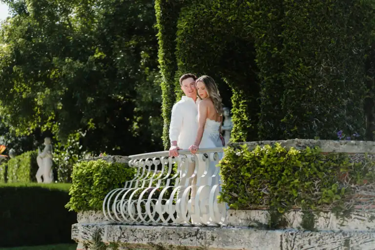Stone bridge surrounded by gardens at Vizcaya Museum and Gardens