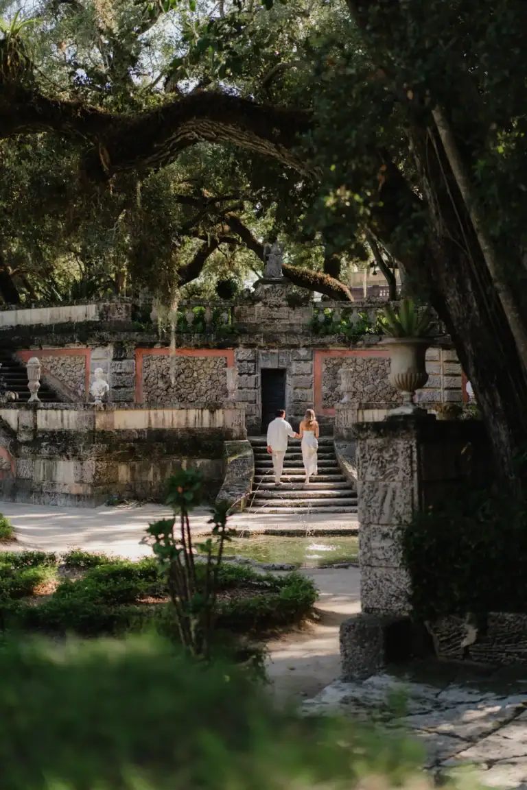 Stone stairs surrounded by greenery at Vizcaya