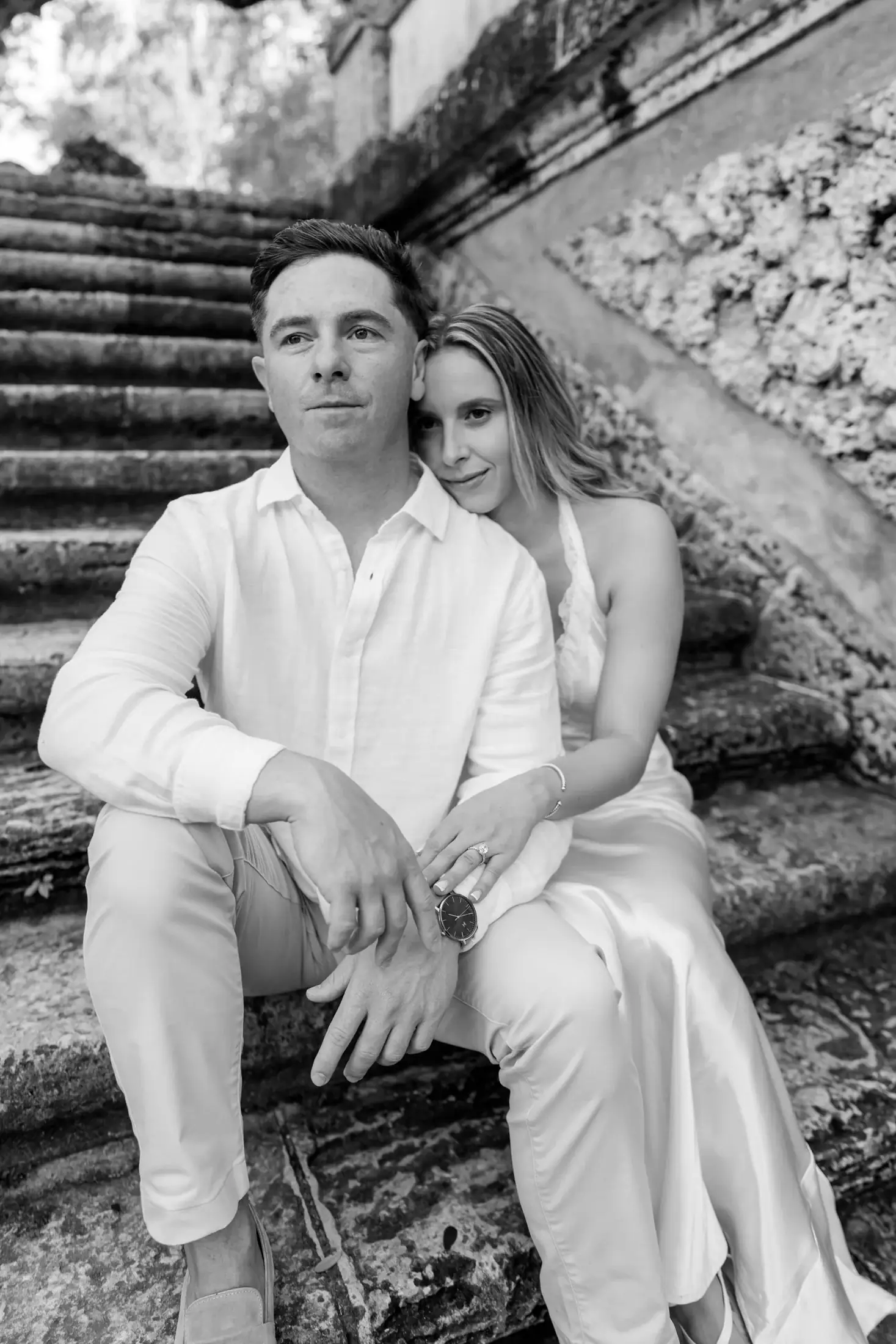 Black and white groom portrait at Vizcaya Museum and Gardens in Miami