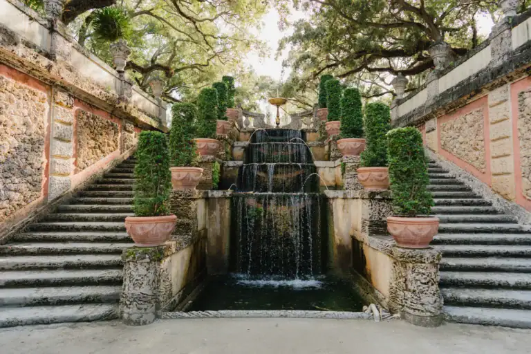 Wide view of a staircase at Vizcaya Museum and Gardens