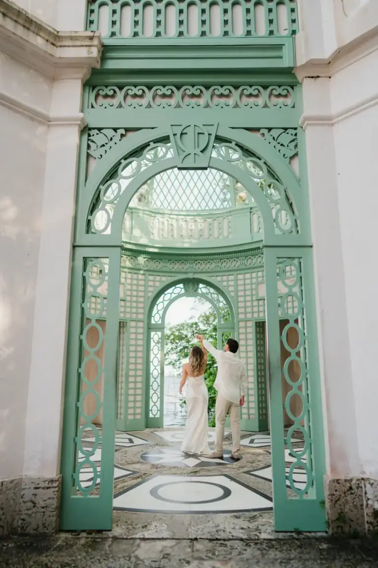 Wide view of the Tea House at Vizcaya Museum and Gardens during Gabby and Mike’s engagement session