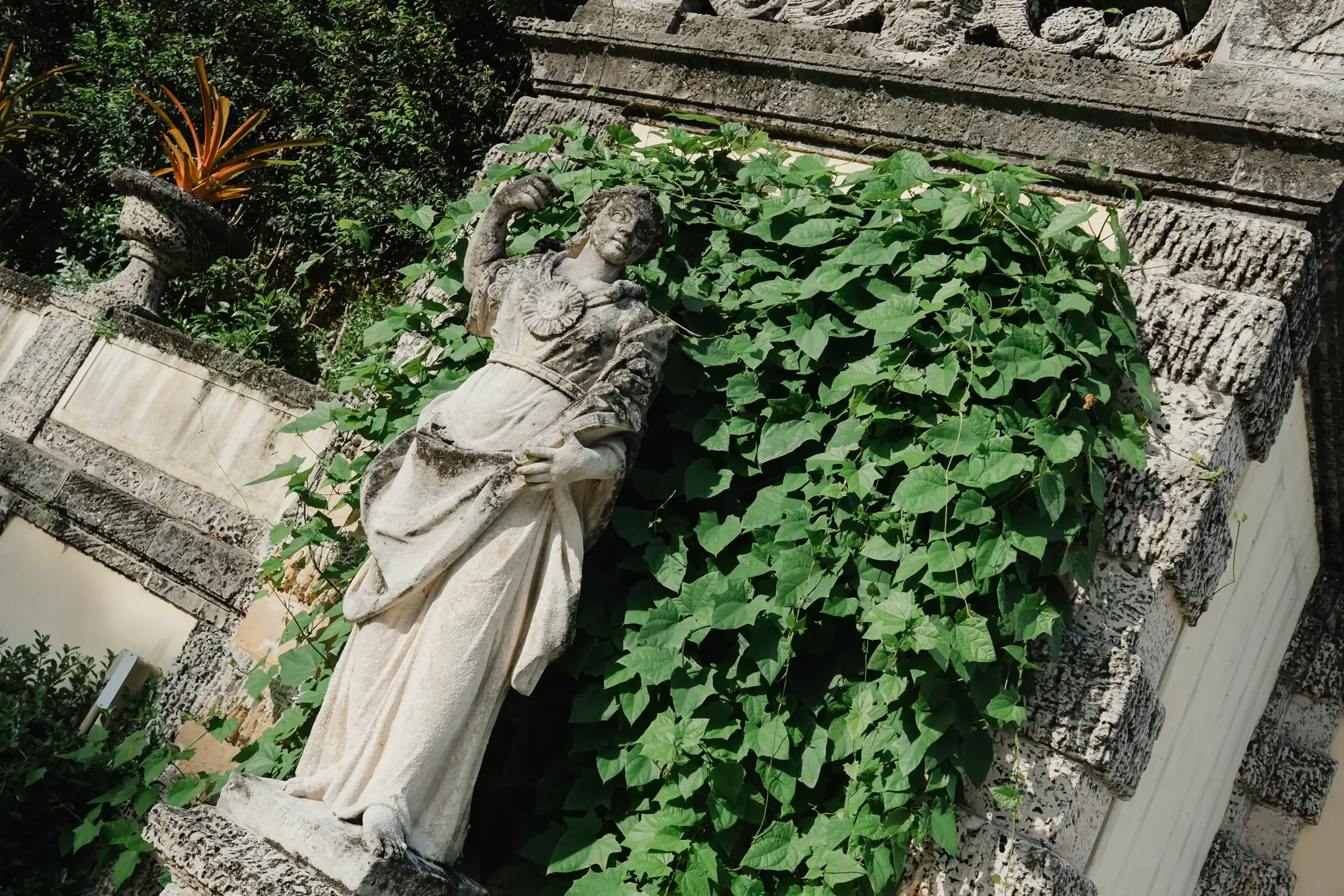 Garden stone stairs detail at Vizcaya Museum and Gardens during an engagement session in Miami